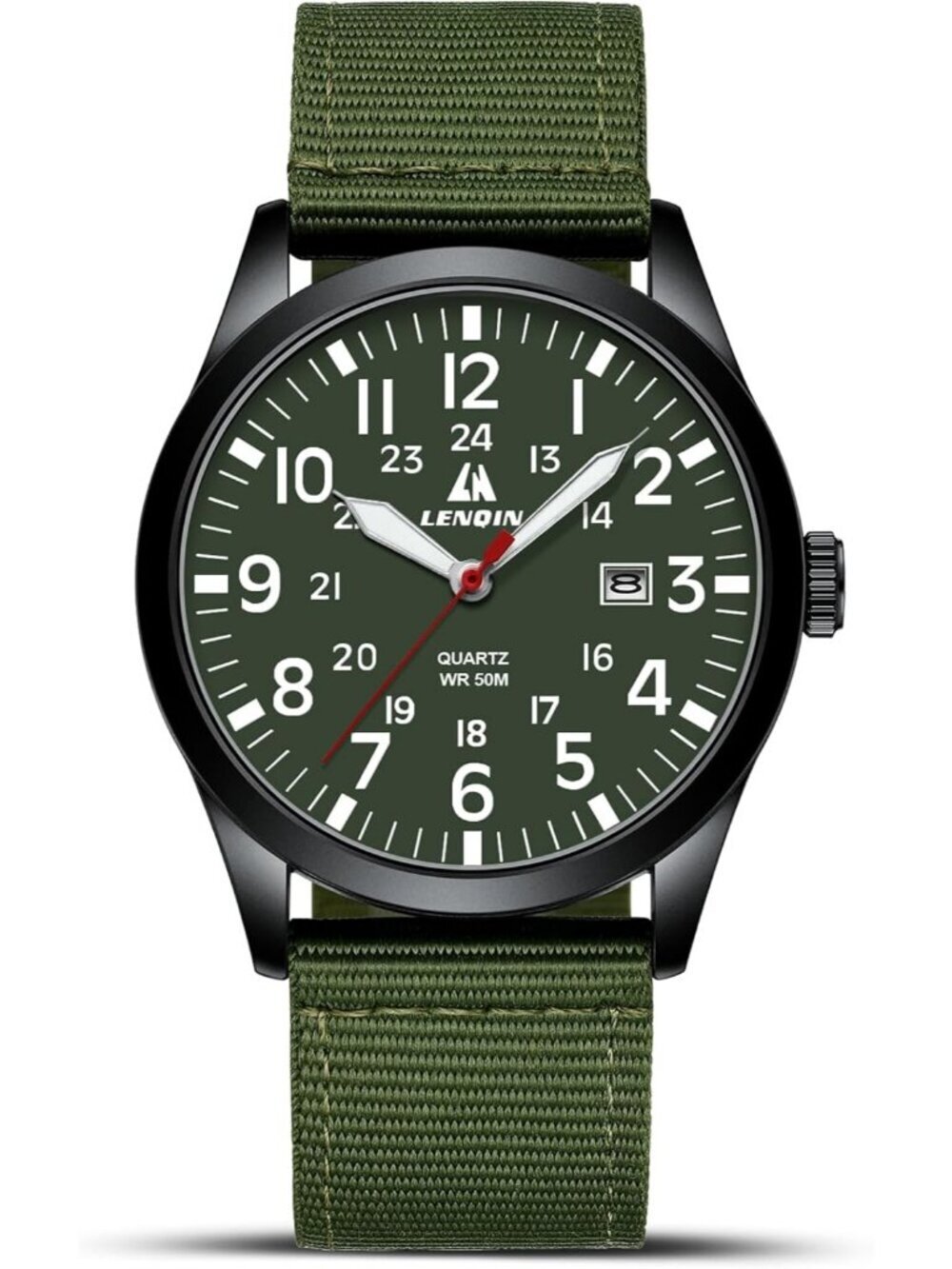 Men Green Red Nylon Strap Stylish Luminous Unisex Military Tactical Casual Watch